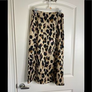 Leopard silk midi skirt
